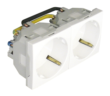 Block of Two Earth Sockets (Schuko Type) - 4 Modules