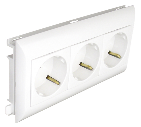 Block of Three Safety Earth Sockets (Schuko Type) L75 - 6 Modules